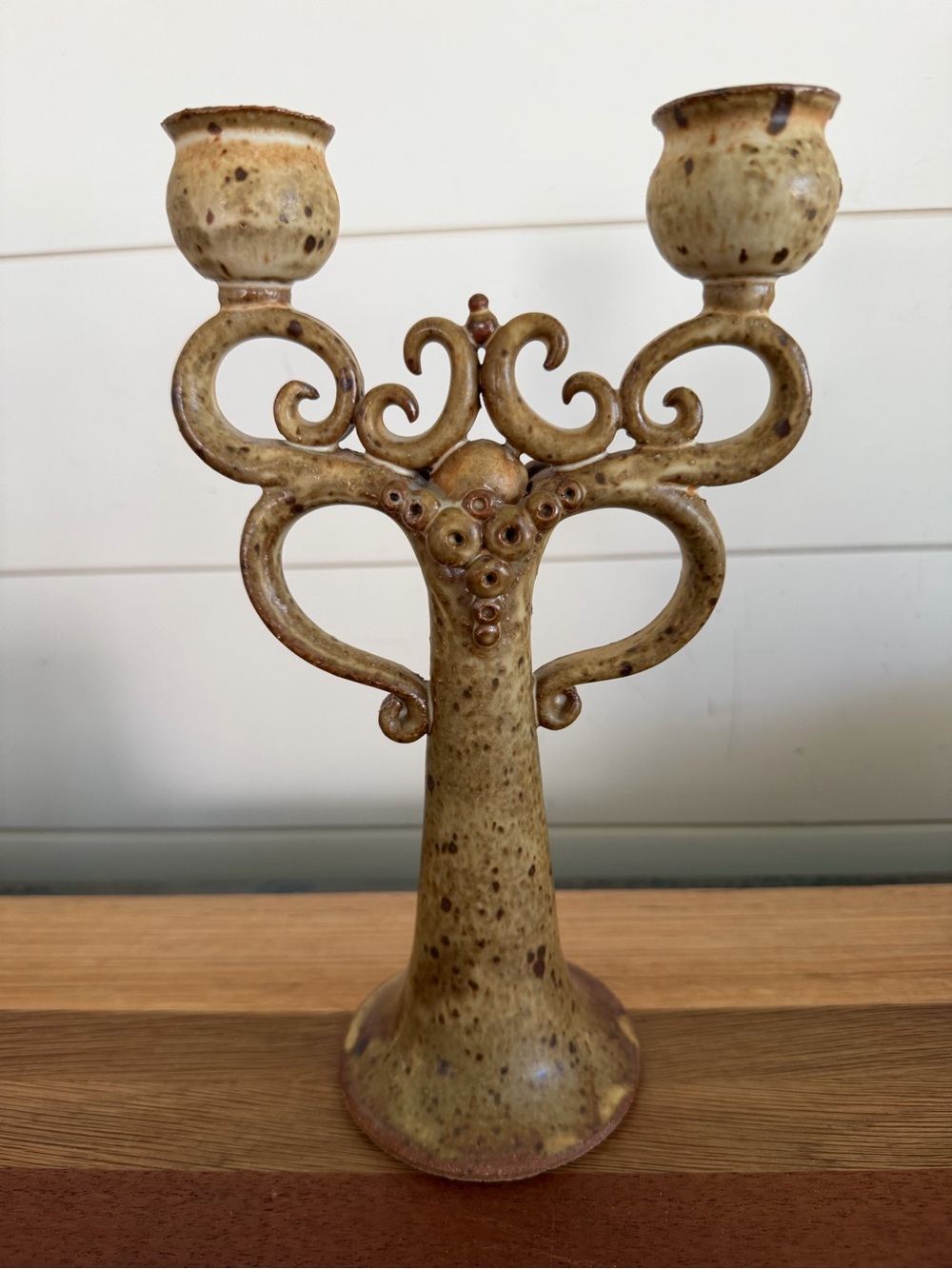 Vintage Studio Pottery Candleabra Brown Speckle